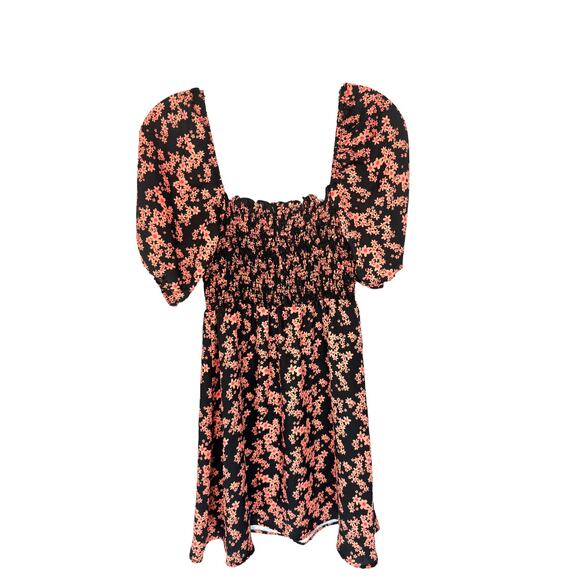 Resa Orange Black Daisy Smocked Stretch Floral Blake Mini Dress Size Small - Picture 6 of 9